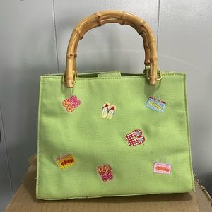 ⚜️Y2K Mint Green Mini Bag W/Bamboo Handles and Beach Theme Embroidery!